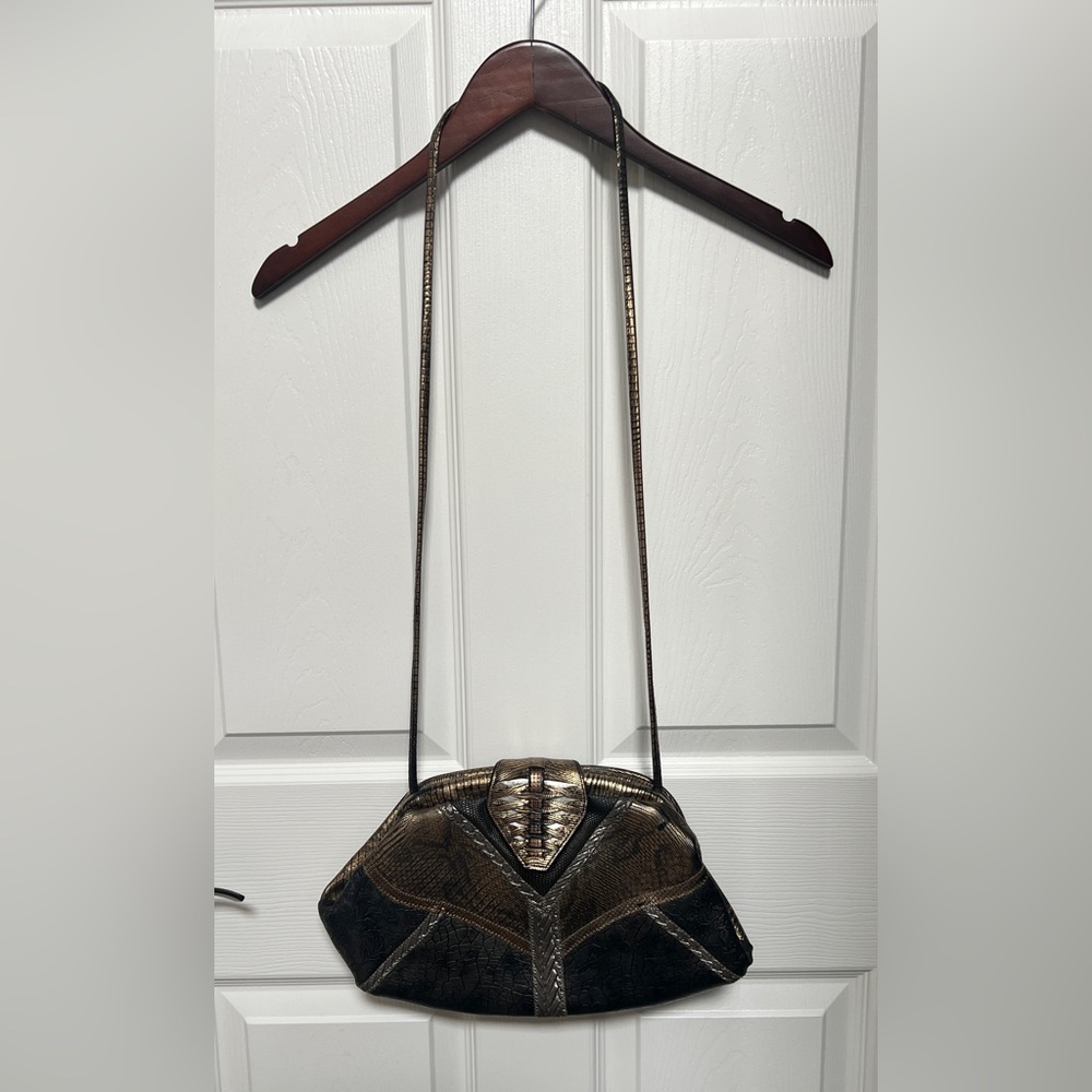 Vintage Metallic Faux Snakeskin Clutch/Shoulder purse LIKE NEW - Picture 2 of 13